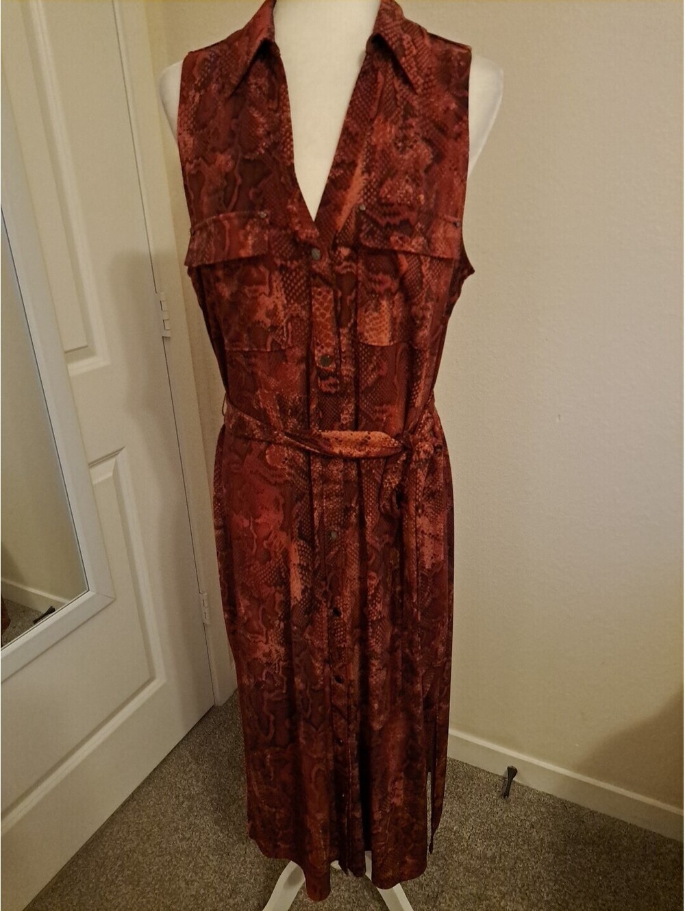White House Black Market Dress Collard Belted Sleeveless Petite XL #323